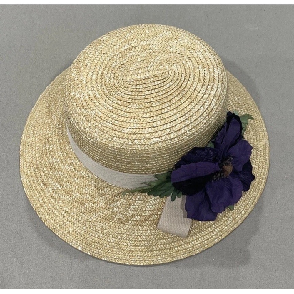 Liz Claiborne Straw Sun Hat Purple Flower 90's Cottage Core Boho Grandma Core - Picture 5 of 8